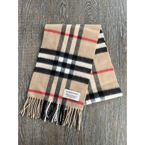 Authentic BURBERRY UNI Kids Beige / Stone HERITAGE Cashmere Check Scarf EUC - Picture 2 of 7